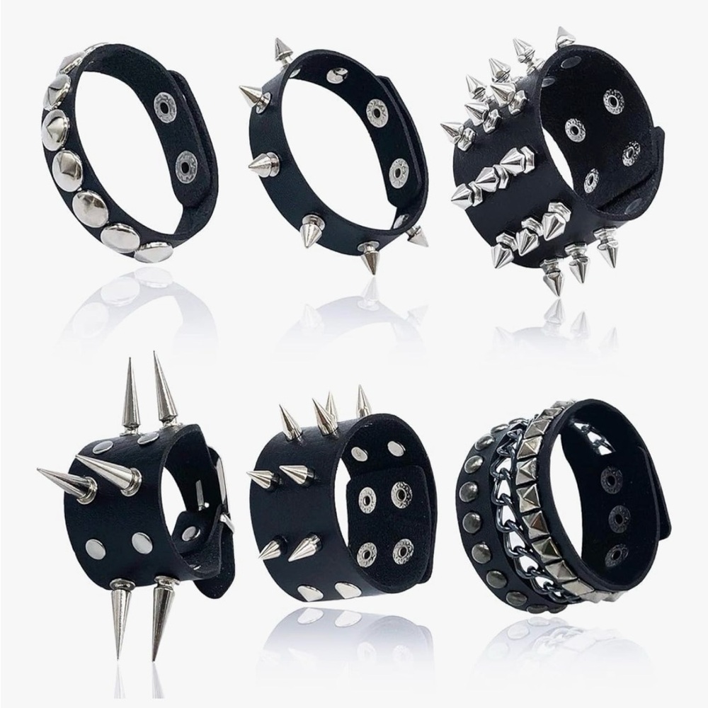 5 Punk Studded Bracelets, Goth Bracelets, Spike Beacelets